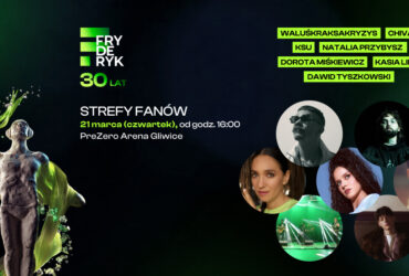 Baner przedstawiający artystów, którzy odwiedzą Strefę Fanów podczas Fryderyk Festiwal 2024.